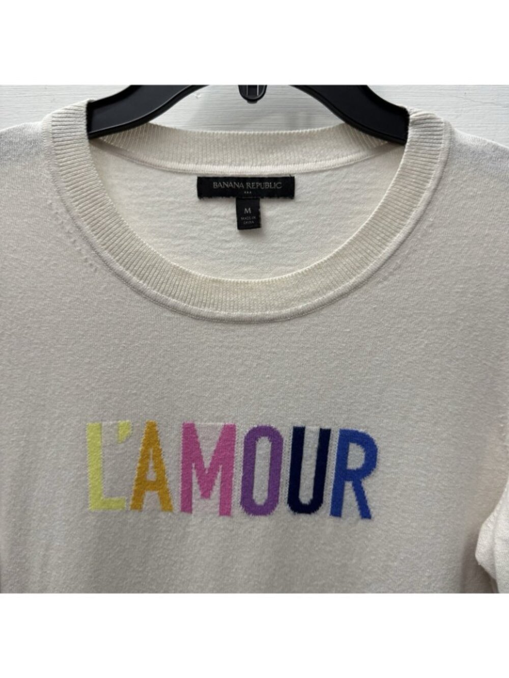 Banana Republic L’Amour Sweater Women Medium Ivory Graphic Lightweight Knit - Picture 3 of 7